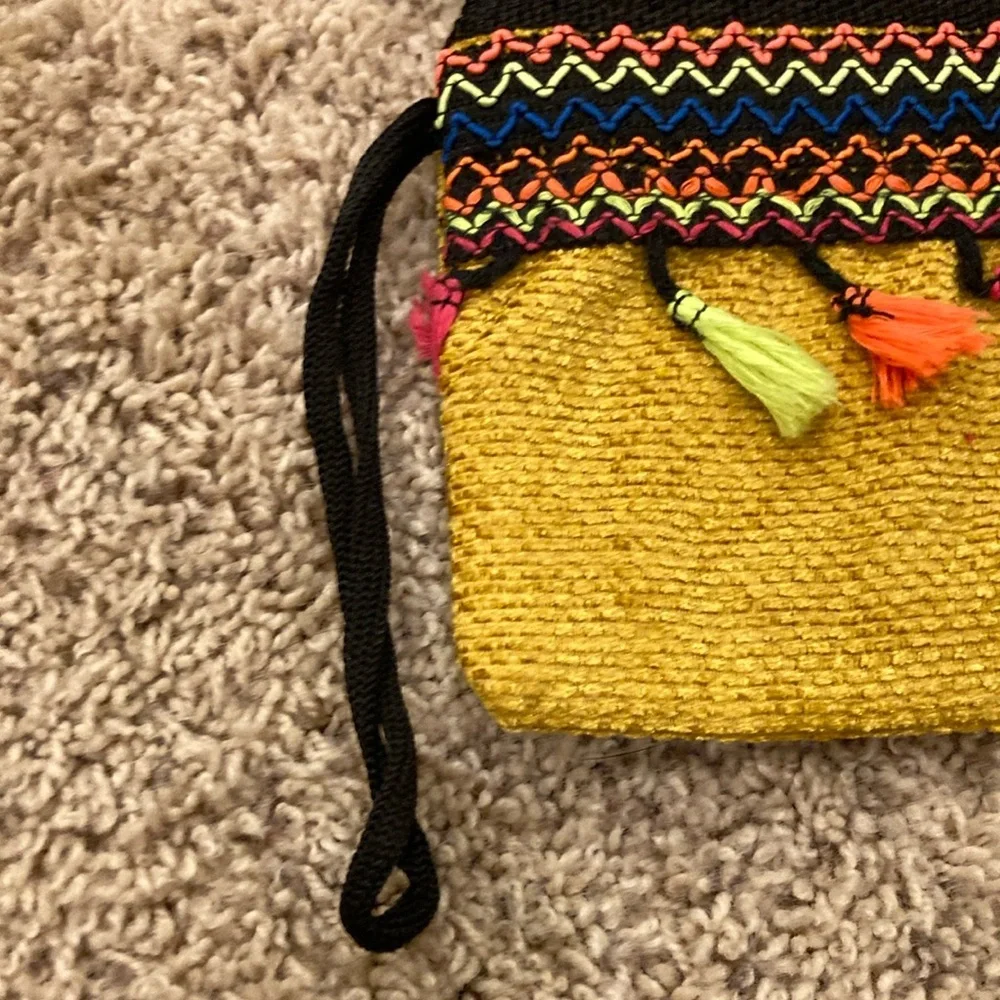 Yellow Woven Tassel Wristlet Clutch